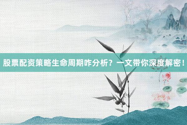 股票配资策略生命周期咋分析?一文带你深度解密!