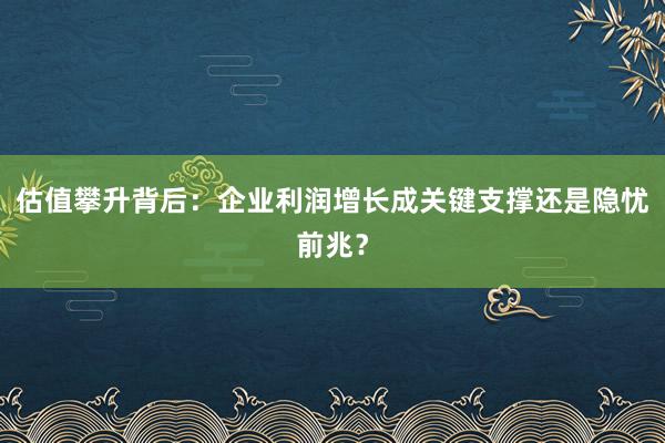 估值攀升背后：企业利润增长成关键支撑还是隐忧前兆？