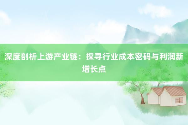 深度剖析上游产业链：探寻行业成本密码与利润新增长点