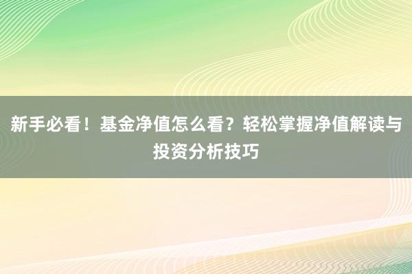 新手必看！基金净值怎么看？轻松掌握净值解读与投资分析技巧
