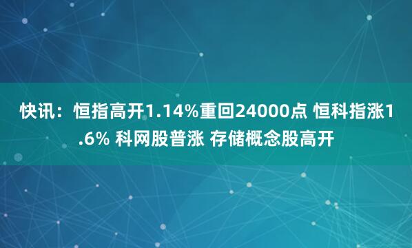 快讯:恒指高开1.14%重回24000点 恒科指涨1.6% 科网股普涨 存储概念股高开
